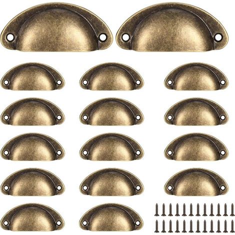 Set mit 16 Vintage-Schubladengriffen in Muschelform, Retro-Stil, halbkreisförmig, für Küchenschränke, inklusive Schrauben, Bronze