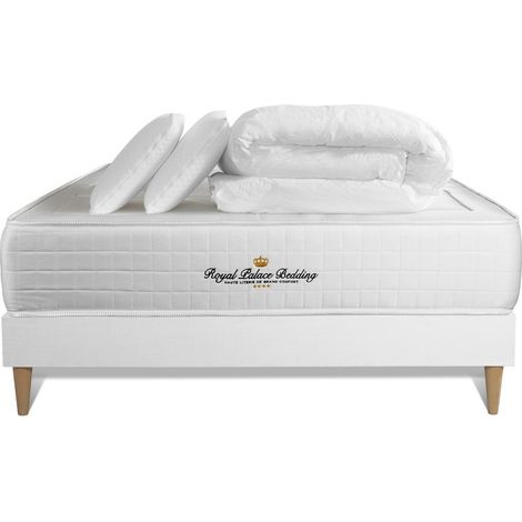 Komplettpaket - Matratze 180x200 cm + Boxspringbett mit Lattenrost (im Set) + 2 Kopfkissen + Bettdecke - Windsor