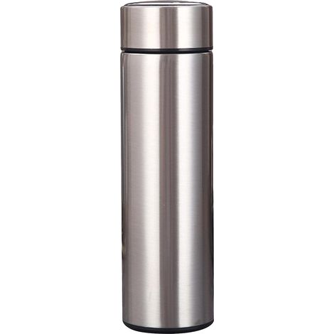 17oz Vakuumisolierter Kaffeebecher, doppelwandige Wasserflasche mit LED-Temperaturanzeige, herausnehmbarer Filter, T-Silber