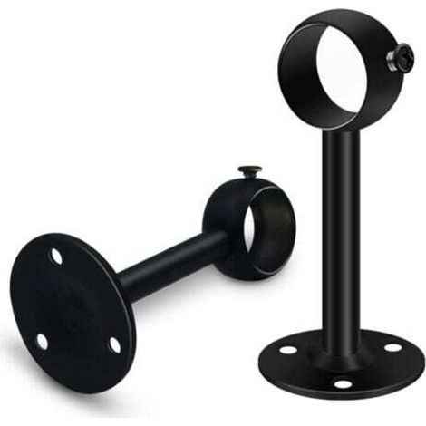 Pair Jeu de 2 supports de tringle à rideau noirs robustes pour tringle de plafond, supports de tringle à rideau en acier inoxydable de 25 mm, supports de tringle à rideau pour penderie, penderie