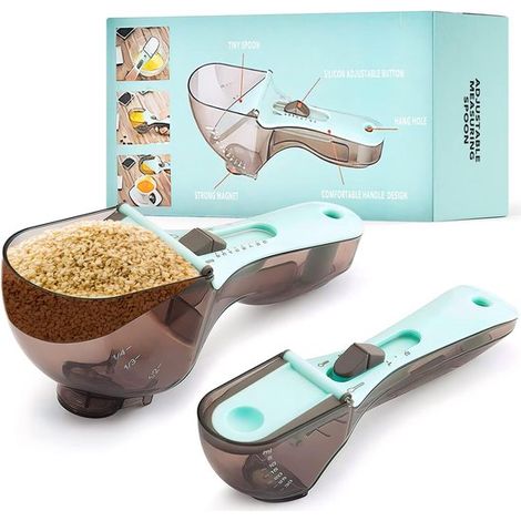 Set di 2 cucchiai dosatori regolabili di 2 misure Set di cucchiai dosatori in plastica per la cucina Tipi di misurazioni di liquidi e solidi Regolabile e (1/5)