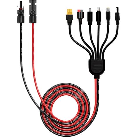 Câble Panneau Solaire vers XT60 Anderson 2M,Adaptateur 6 en 1 Câble 12AWG,Étanchéité IP67,Compatible stations d'énergie portables,Connecteurs plaqués or (1/5)