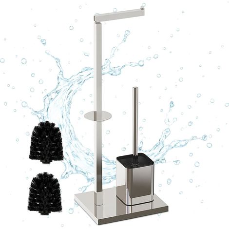 Soporte metálico para rollo de papel higiénico con cepillo y compartimento. (1/5)