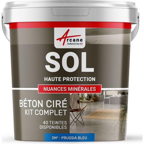 Béton ciré sol en kit, primaire et vernis de finition inclus - 2 m² (en 2 couches) Bleu Prusse - ARCANE INDUSTRIES