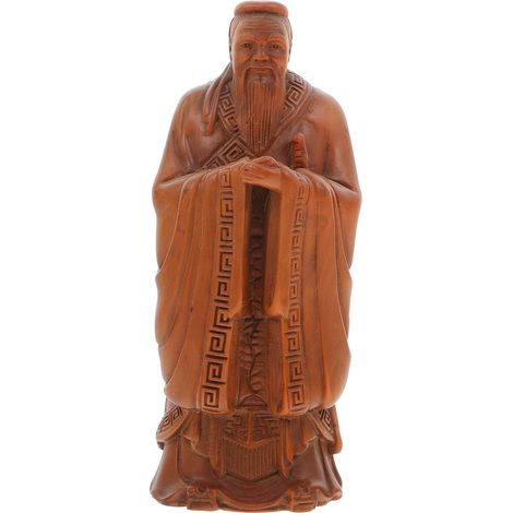 Figurine Confucius Sculptée en Bois Vintage Ornement Décoratif de Bureau Compact Décoration Artisanale Unique pour Maison et Espace de Travail (1/5)