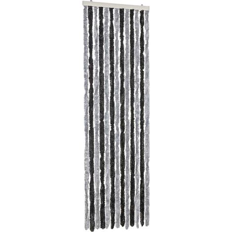 Rideau anti-mouches de porte chenille silencieux anti-insectes gris et noir 56 x 185 cm (1/5)
