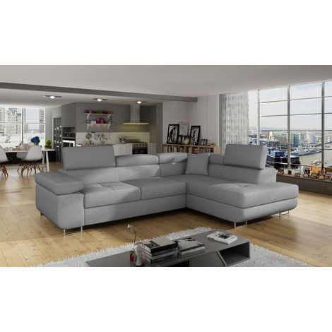 Ecksofa Schlafsofa SARRA in Stoff Jarell Grau Ottomane Rechts (1/5)
