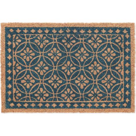 Felpudo de fibra de coco con diseno floral