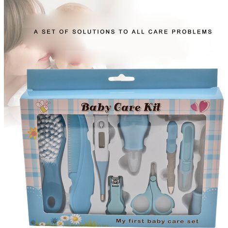 Kit de soins bébé 10 pièces, nécessaire hygiène nourrisson, thermomètre, ciseaux, lime à ongles, trousse de toilette pour nouveau-né (1/5)