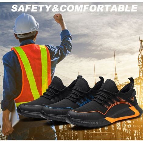 Chaussures de sécurité pour hommes et femmes, antichocs, antiperforation, respirantes et légères, chaussures de travail à embout en acier Noir Taille 46 (1/3)
