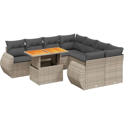 Maison Exclusive - 9-tlg. Garten-Sofagarnitur mit Kissen Grau Pol (1/3)