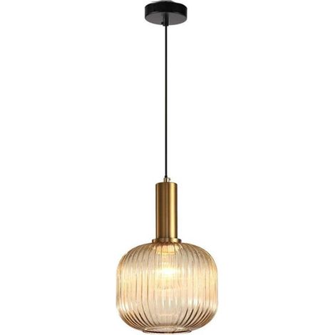 Modern chandelier, golden pendant light socket with amber glass shade, LED hanging lamp (1/5)