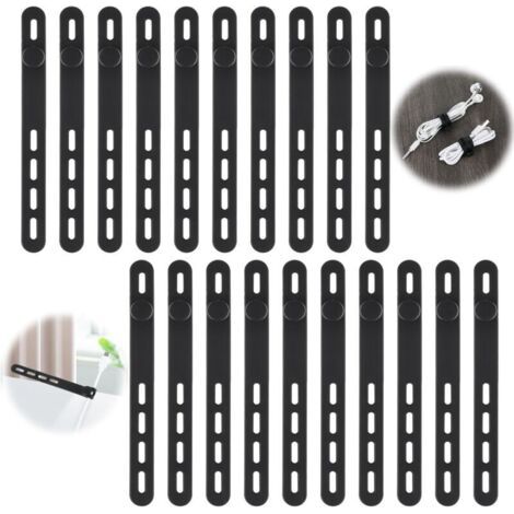 Pair Lot de 20 serre-câbles en silicone réutilisables avec boucle de verrouillage, élastiques et réglables, pour câbles de chargeur et câbles électriques, idéal pour les voyages et la maison. (1/5)