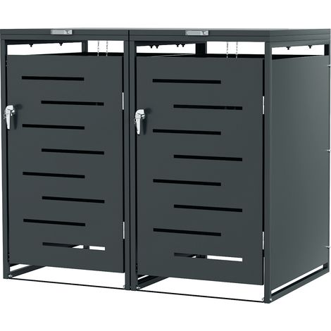 Randaco Juego de 2 cubiertas para contenedores de basura acero inoxidable para cubos 120L y 240L, armario exterior resistente