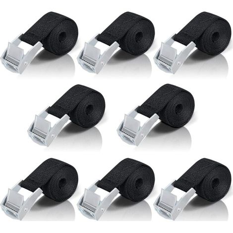 1M Sangle d'Arrimage, 8 Pièces Sangle à Cliquet avec Boucle de Serrage en Alliage de Zinc pour Fixation Moto/Voiture/Porte Vélo/Bagage/Déménagement Puissance de Traction (1/4)