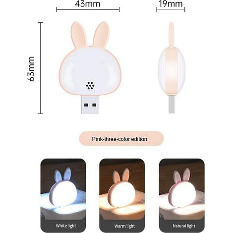 Lot de 2 lampes de lecture USB, veilleuse mini lapin, lampe de bureau intelligente à commande vocale 3 couleurs pour chambre d'enfant. (1/5)