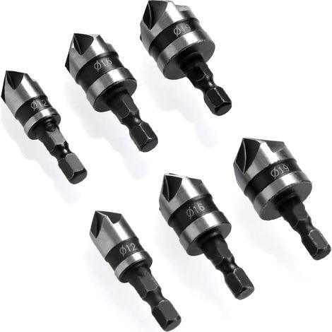 6 Pcs Chanfrein à manche hexagonal,Fraise à Fraiser à 90 °, 6-19 Mm Fraise à Fraiser pour MéTal,Bois GROOFOO (1/5)