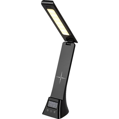 Lampe de bureau LED réglable 6 W avec chargeur sans fil et réveil Rabalux Serilo noire (1/5)