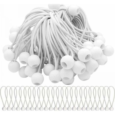 Pack of 50, 150mm White Bungee Cords, Elastic Cord with Ball, Stretchy Elastic Balls for Marquees, Tents, Banners and Tarpaulins (1/4)