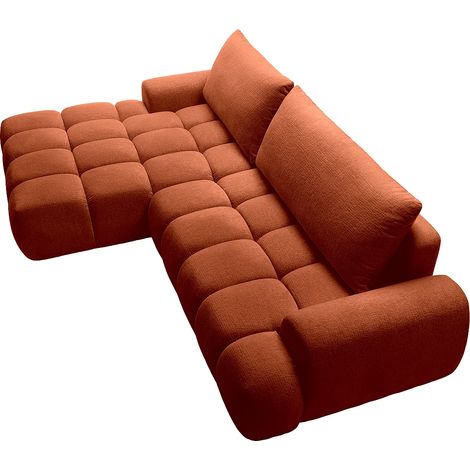 Divano letto angolare sinistro in ciniglia terracotta FARNETA (1/5)
