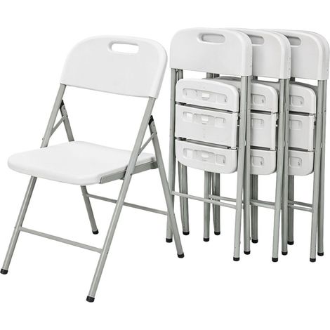 Lot de 4 Chaises pliantes blanches Plastique renforcé Chaise d'appoint Intérieur/Extérieur Jardin Réception KZGarden