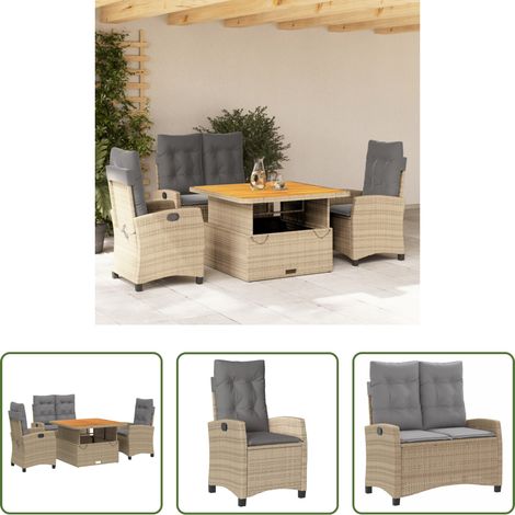 vidaXL Relaxsessel - 4-tlg. Garten-Essgruppe mit Kissen Beige Poly Rattan (1/5)