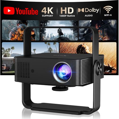 HM102 4K Projektor mit Android 13, Full HD 1080P, Autofokus & Auto-Keil, Smart Wireless, 360° Support, 32-120 Zoll, Schwarz