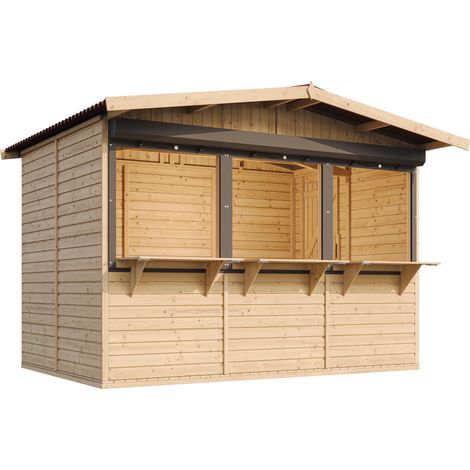 Timbela – Kiosque de jardin M150AZ en bois – Dimensions 263 x 336 cm – Surface intérieure 6 m² – Toit en tôle ondulée bitumineuse – Porte verrouillable