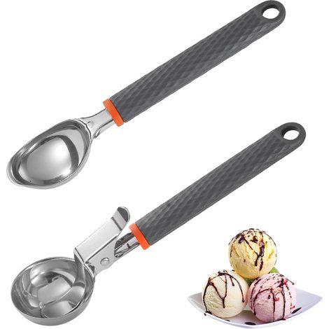 Cuillère à Glace Scooper Boules de Avec poignée antidérapante confortable 2 pièces Acier inoxydable Acier (1/5)