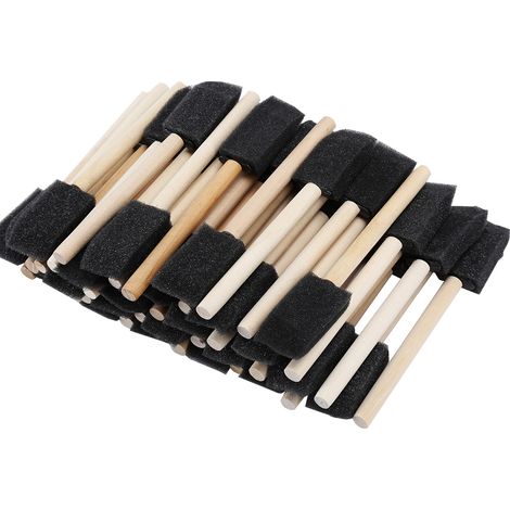 50 pinceaux en mousse noire à manche en bois, outils de dessin et de graffiti pour enfants
