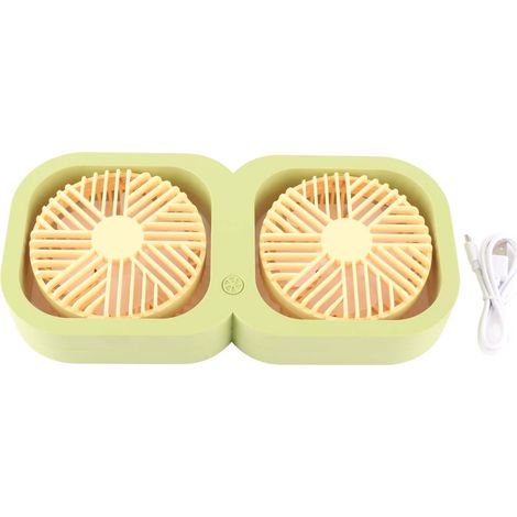 Ventilateur de bureau double tête, 2 vitesses, USB, avec batterie, idéal pour le bureau, la chambre, la résidence étudiante ou la salle de classe. Cadeau d'été, vert melon. (1/5)