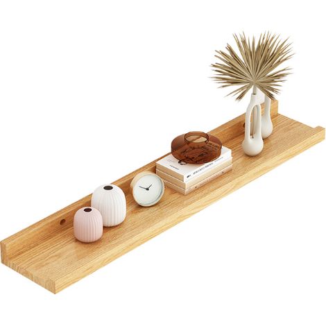 Étagère murale, plateau flottant en bois de chêne massif de 60cm, étagère en bois rustique pour salon, cuisine, chambre (1/5)