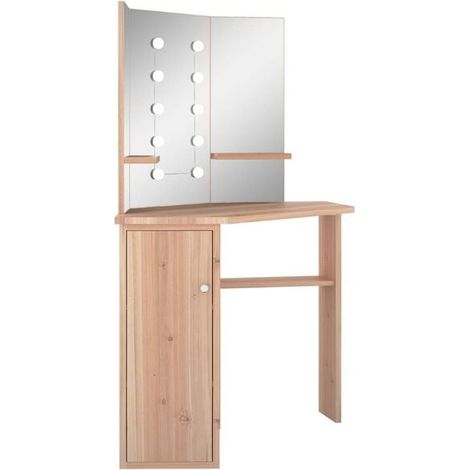 Coiffeuse d'Angle avec Miroir LED, Table de Maquillage en Bois Chêne, 111x54x141.5 cm, Meuble de Toilette Moderne avec Rangement pour Chambre (1/5)