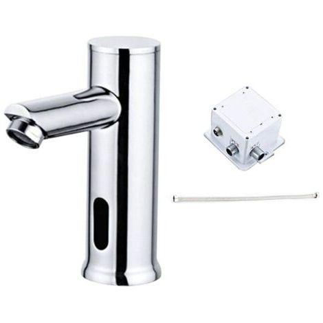 Mitigeur de lavabo Robinet de lavabo électrique pour cuisine salle de bain - Capteur automatique - En laiton - Robinet d'eau froide - Montage sur le pont - Pour la maison - Moderne - Résistant à la ro (1/5)