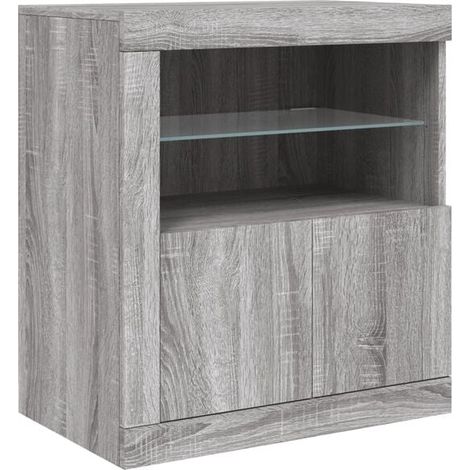 Buffet de Cuisine avec Éclairage LED, Meuble Rangement Moderne en Bois Effet Chêne Gris, 60,5 x 37 x 67 cm (1/5)