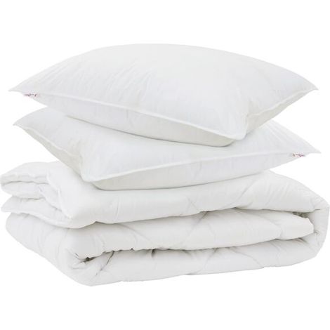 Housse de couette et taie d'oreiller toutes saisons, ensemble 3 pièces, microfibre blanche. (1/5)
