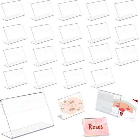 Porte-étiquettes et porte-cartes de visite lot de 20 en L - supports de table réutilisables pour magasins, 8 x 4,2 cm (1/5)
