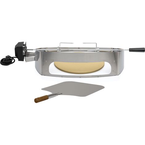 Bbq-Toro – Insert à pizza et broche à rôtir pour Weber Q300 – Acier inoxydable – Longueur brochette 87 cm – Pierre à pizza Ø 35,5 cm