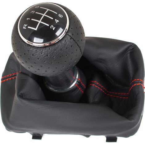 Pomo de cambio de marchas negro Audi A3 I 8L 96-03 + polainas negras con rosca roja 6 velocidades (1/5)