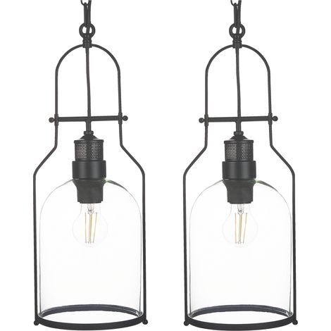 Conjunto de 2 lámparas de techo de metal negro 166 cm pantalla de vidrio Bashilo (1/5)