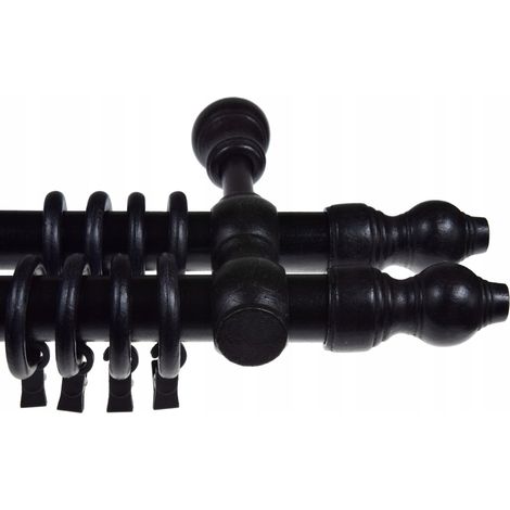 Double tringle à rideaux en bois, couleur noire, tringles à rideaux en bois de 280 cm, combinées (1/5)