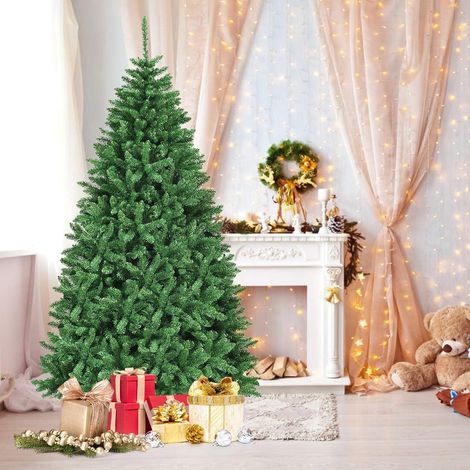 COSTWAY 225cm Künstlicher Weihnachtsbaum, Tannenbaum mit Metallstaender, Kunstbaum Weihnachten Klappsystem, Christbaum PVC Nadeln, ideal für Zuhause, Büro, Geschaefte und Hotels, Grün (1/5)