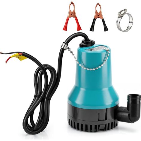 Pompe immergible 12V Pompe à eaux usées DC 50W 4200L/H – Pompe submersible compacte pour piscine, étang à poissons, bassin Câble 2,3 m + Collier de serrage (1/5)