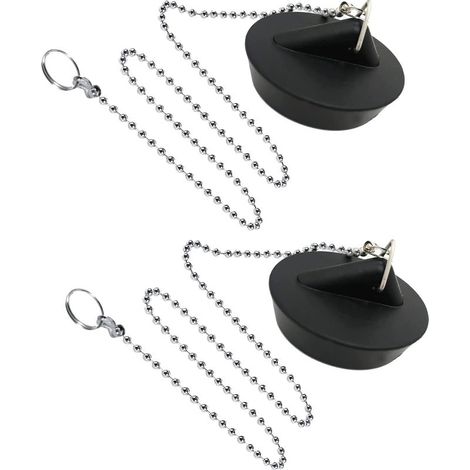 2pcs Rubber Sink Plug with Ball Chain Stopper, Universal Stainless Steel Sink Plug with Hook for Kitchen Sink or Bathtub (1/5)