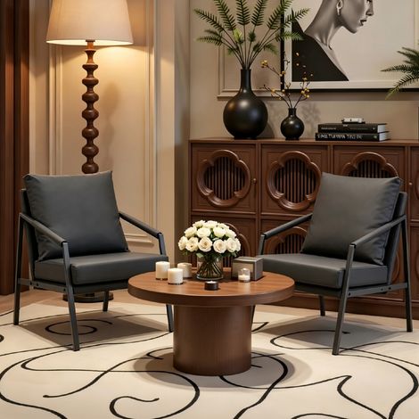 Fauteuil similicuir noir – Une place – Rembourré – Métal noir – Industriel – Salon/Chambre/Bureau (1/5)