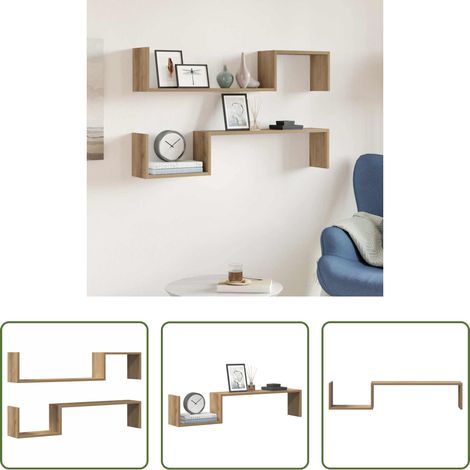 Wandregal Holzwerkstoff - Wandregale 2 Stk. Artisan-Eiche 100x15x20 cm Holzwerkstoff (1/5)
