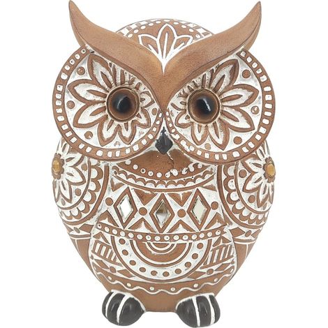 Figura gufo in resina terracotta con mandala bianchi 18 cm (1/2)