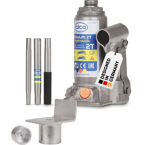 alca® hydraulischer Wagenheber 2t mit L-Adapter I für Caravan, Anhänger, Auto, Motorrad & SUV I Stempelheber aus Stahl I 158-308 mm Hubhöhe I kompakter Autoheber