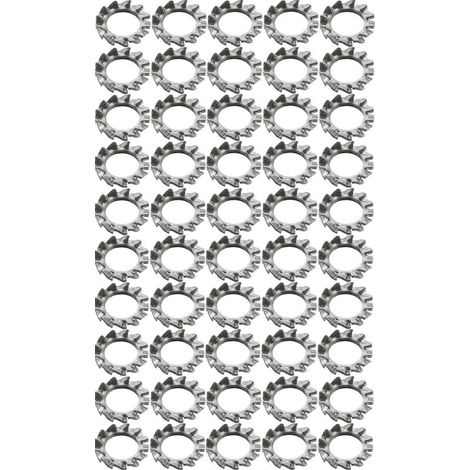 50 rondelle per ventola in acciaio zincato DIN 6797, bullone universale di fissaggio a vite, dentellatura, diametro interno 6,4 mm (1/2)