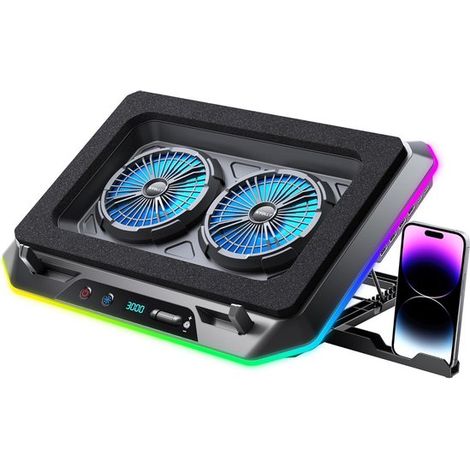 Base di raffreddamento RGB per laptop da gaming, 2 ventole a turbina, 6 livelli di altezza (1/5)